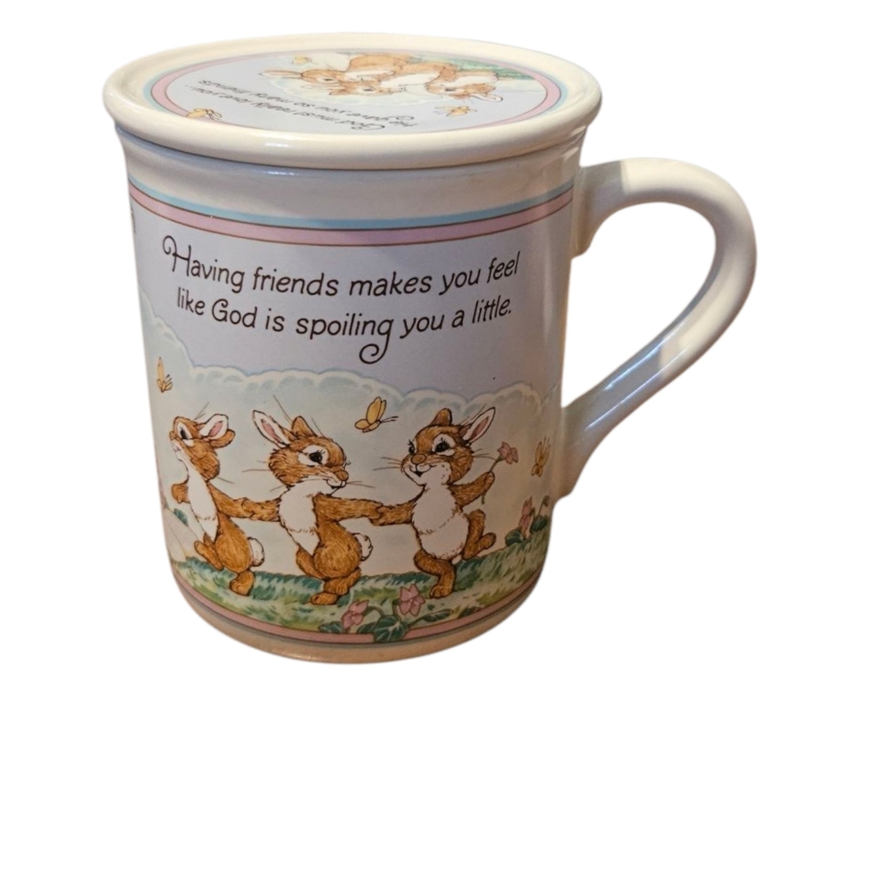 Vintage Hallmark Mug And Lid Mates 1986 “Having Friends”  Deer Squirrel Bunny